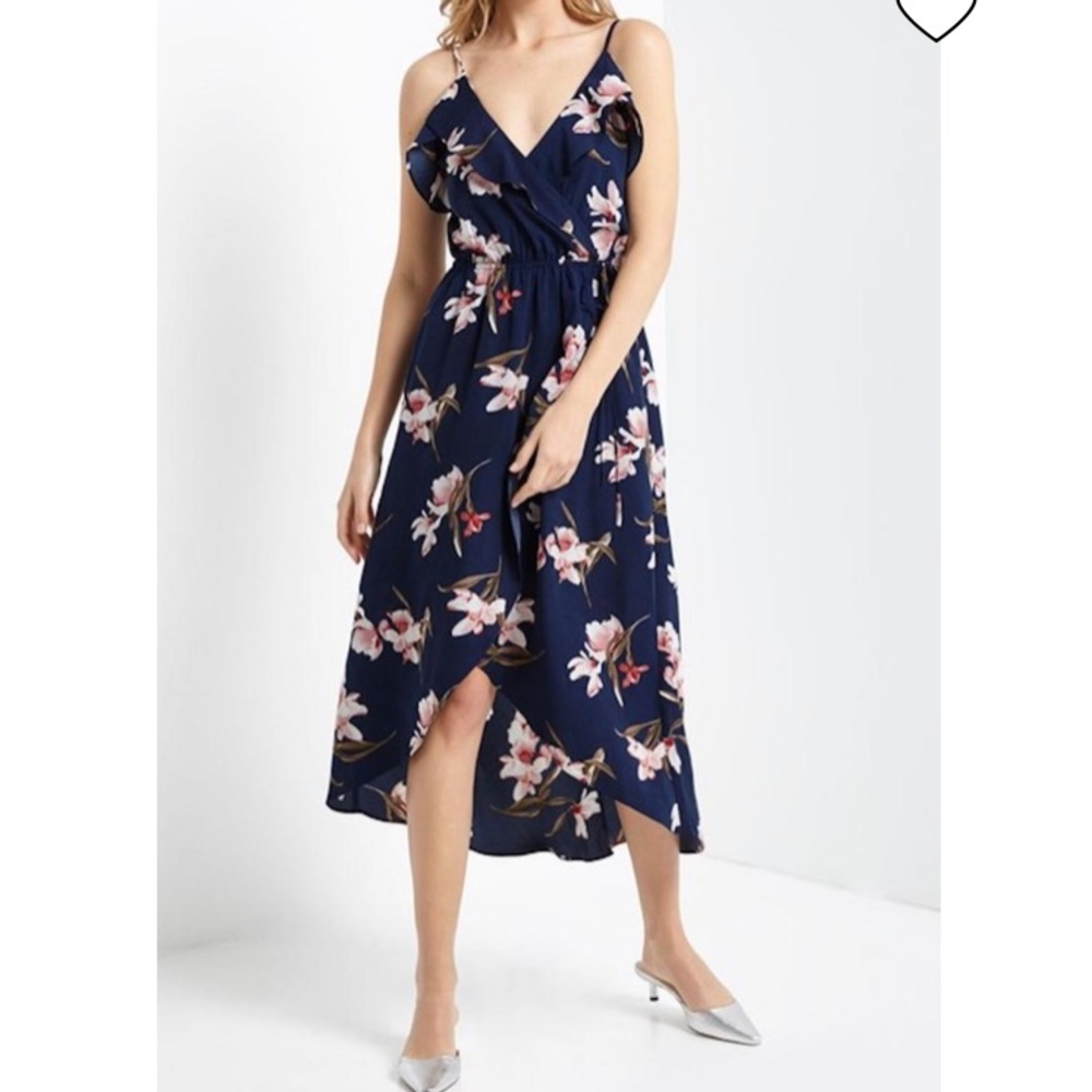 Navy floral wrap dress